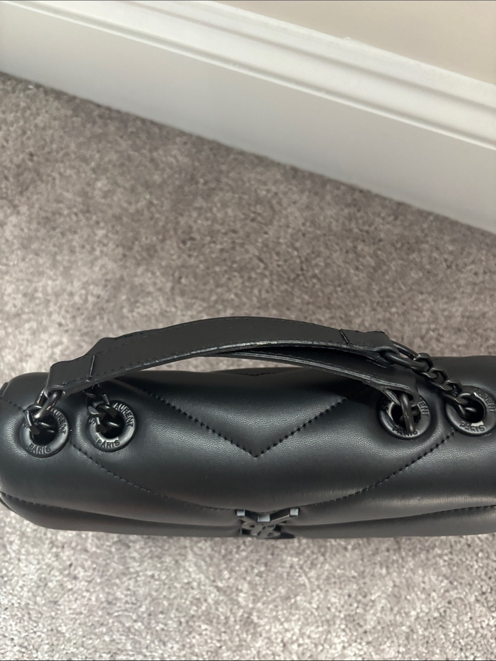 Saint Laurent Black Quilted Leather Shoulder Bag with Top Handle - Picture 3 of 9